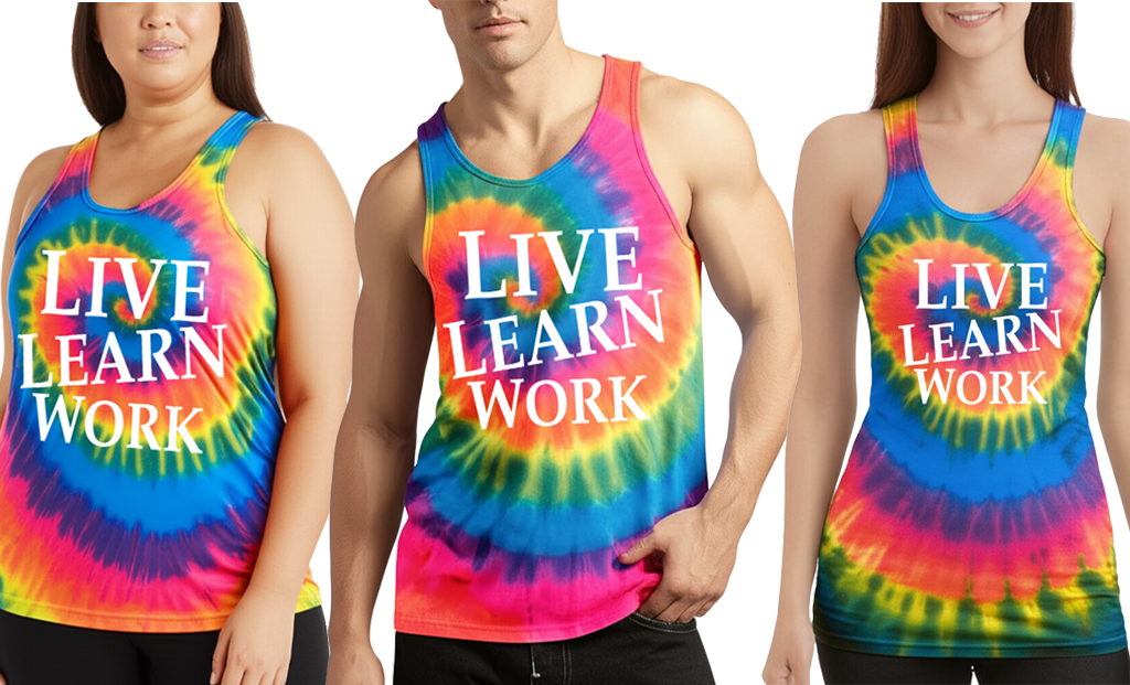 LIVE LEARN WORK  Neon Raimbow Unisex Tanks - My Store