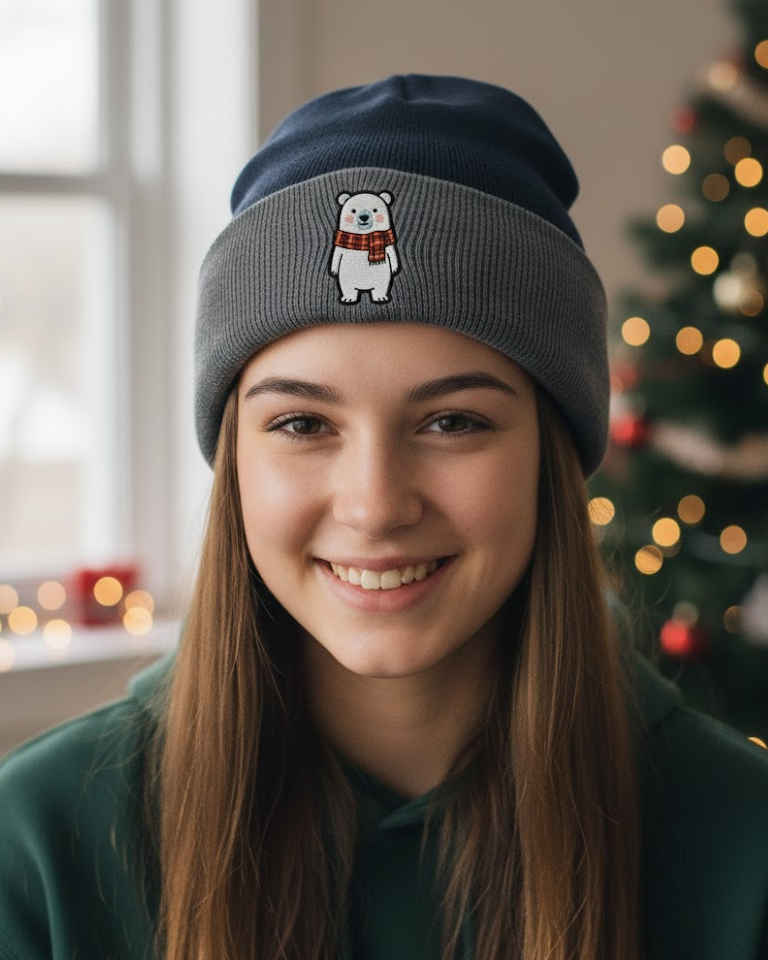 Christmas Cheer Polar Bear Knit Hat - Cozy Holiday Beanie