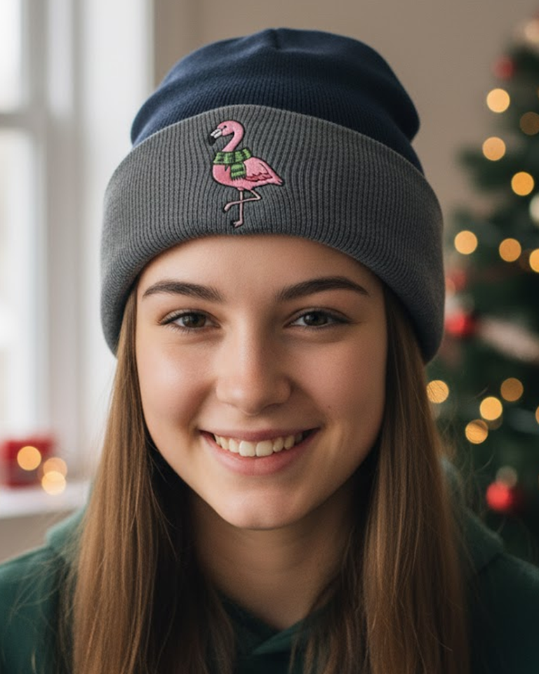 Pink Flamingo Holiday Cheer Knit Hat - Fun & Festive Beanie