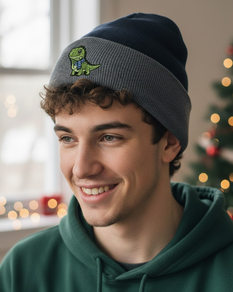 Cozy Lizard/Dino Christmas Beanie - Adorable Holiday Knit Hat