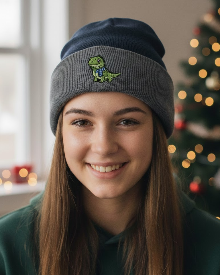 Cozy Lizard/Dino Christmas Beanie - Adorable Holiday Knit Hat